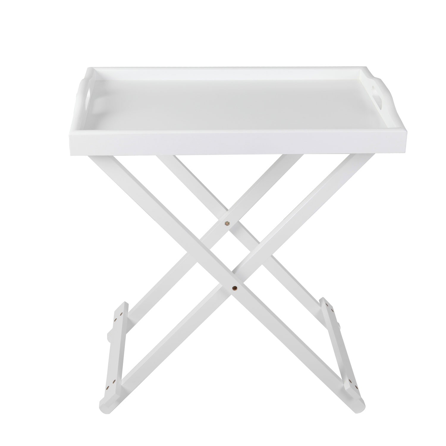 Serving Tray Side Table With Handle In White