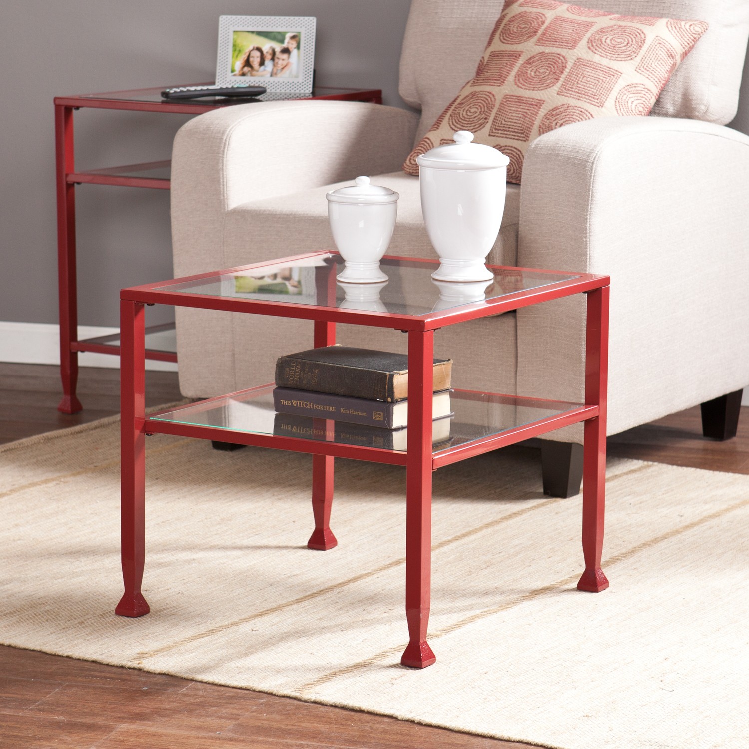 Metal/Glass Bunching Cocktail Table Red
