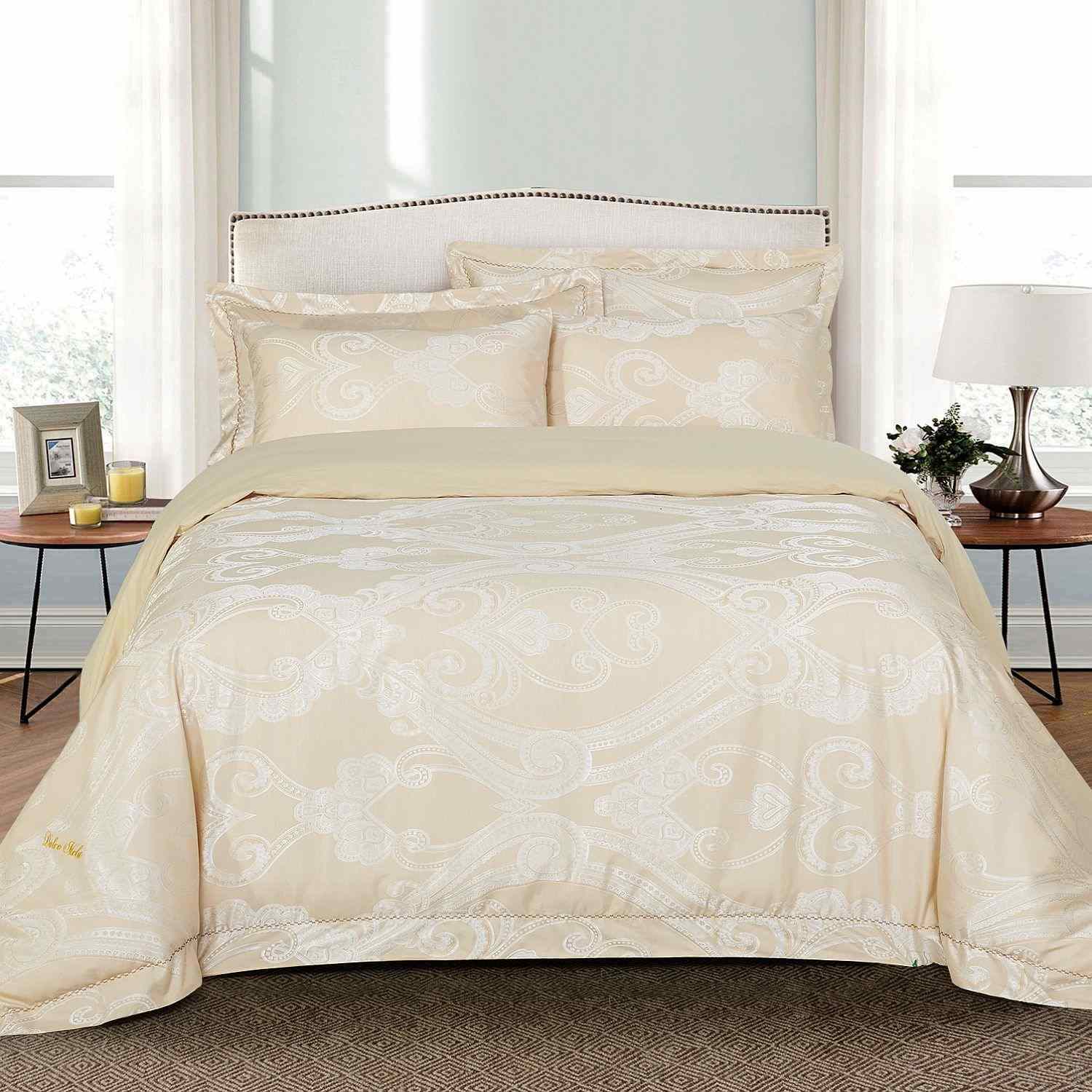 Jacquard Queen Duvet Cover Set Fitted Sheet Bedding ...
