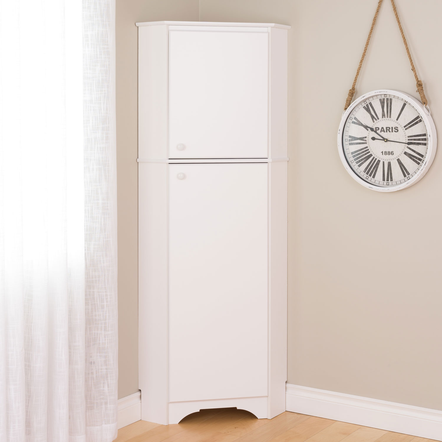 Elite White Tall 2 Door Corner Storage Cabinet
