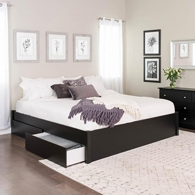 Select Black King 4-Post Platform Bed with 2 Drawers