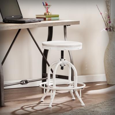 Industrial Adjustable Height Swiveling Stool - White