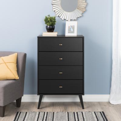 Milo Mid Century Modern  4-drawer Chest, Black