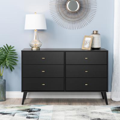 Milo Mid Century Modern  6-drawer Dresser, Black