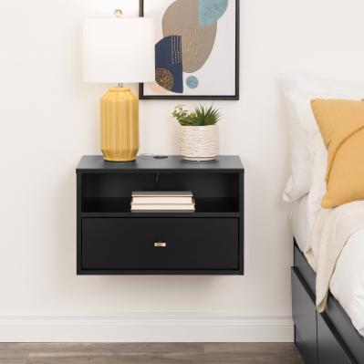 Prepac Floating Nightstand With Open Shelf, Black