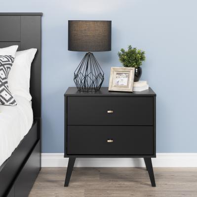 Milo Mid Century Modern  2-drawer Nightstand, Black