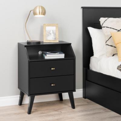 Milo 2 Drawer Night Stand with Angled Top, Black