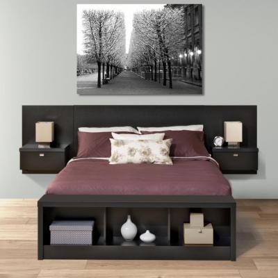 Series 9 Queen Wall Mounted Headboard System with 2 Night Stands in Black