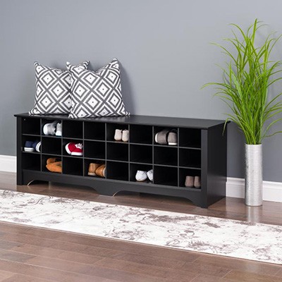 Black 60 in. Shoe Cubby Bench