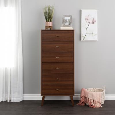 Prepac Milo Mid Century Modern Tall 6-Drawer Chest, Cherry