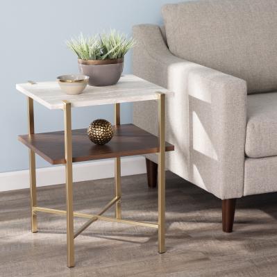 Ardmillan Square Faux Marble End Table w/ Storage