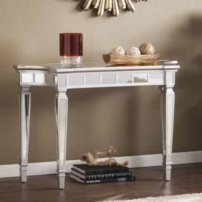 Glenview Glam Mirrored Console Table - Matte Silver