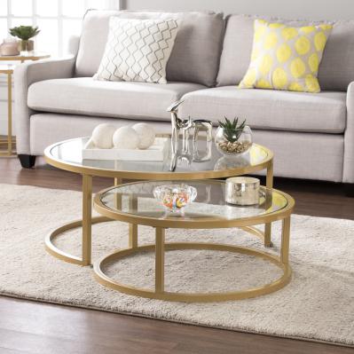 Evelyn Glam Nesting Cocktail Table 2pc Set - Gold