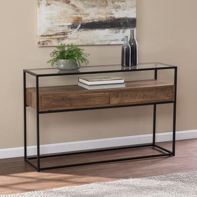 Olivern Glass-Top Console Table w/ Storage