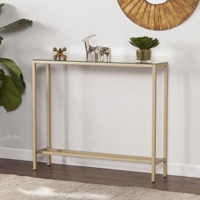 Darrin Narrow Mini Console Table w/ Mirrored Top - Gold