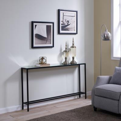 Darrin Narrow Long Console Table w/ Mirrored Top - Gunmetal Gray