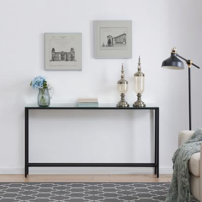 Darrin Narrow Long Console Table w/ Mirrored Top - Black