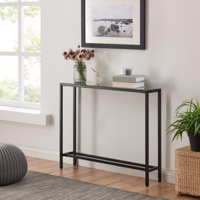 Darrin Narrow Mini Console Table w/ Mirrored Top - Black