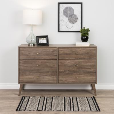 Milo Mid Century Modern  6-drawer Dresser, Drifted Gray