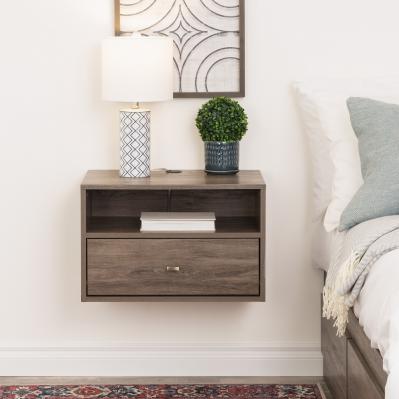 Prepac Floating Nightstand With Open Shelf, Drifted Gray