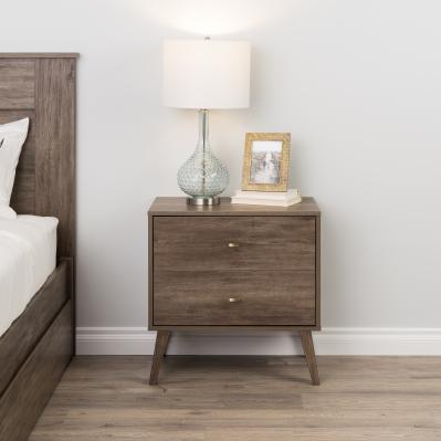 Milo Mid Century Modern  2-drawer Nightstand, Drifted Gray