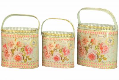 French country planters vintage metal decorative containers & flower pots (set of 3)