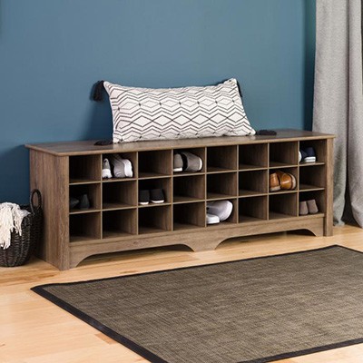 60 in. Drifted Gray Shoe Cubby Bench