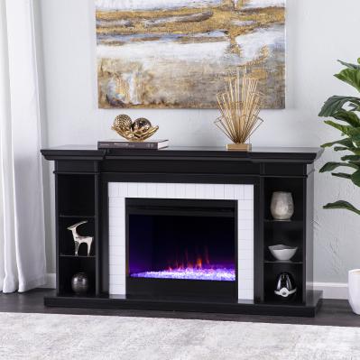 Henstinger Color Changing Fireplace w/ Bookcase - Black