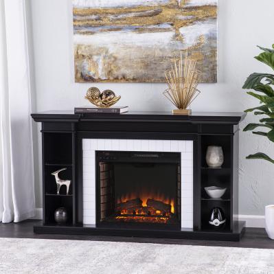 Henstinger Electric Fireplace w/ Bookcase - Black