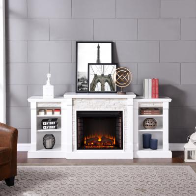 Gallatin Electric Fireplace w/ Bookcases - White w/ White Faux Stone