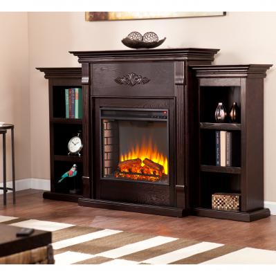 Tennyson Electric Fireplace w/ Bookcases - Espresso