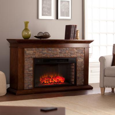 Canyon Heights Faux Stone Electric Fireplace - Whiskey Maple