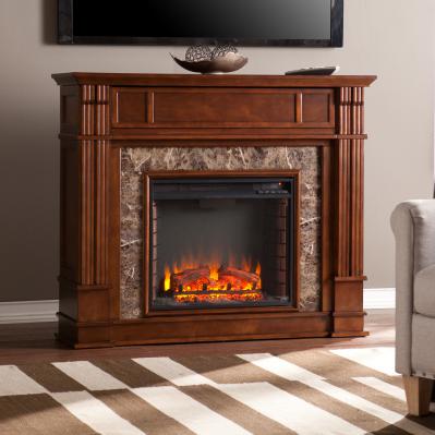 Highgate Faux Stone Electric Media Fireplace - Whiskey Maple