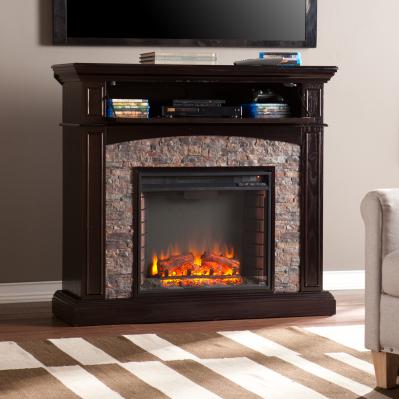 Grantham Faux Stone Corner Electric Media Fireplace - Ebony