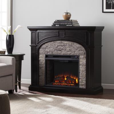 Tanaya Electric Fireplace - Ebony w/ Gray Stacked Stone