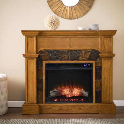 Cartwright Corner Convertible Touch Screen Electric Fireplace w/ Faux Stone Surround