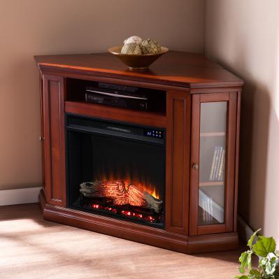 Claremont Electric Corner Touch Screen Fireplace w/ Storage - Brown Mahogany