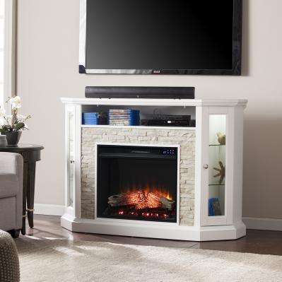 Redden Corner Convertible Touch Screen Electric Fireplace w/ Storage - White