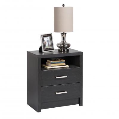 District Tall 2-Drawer Nightstand in Washed Black