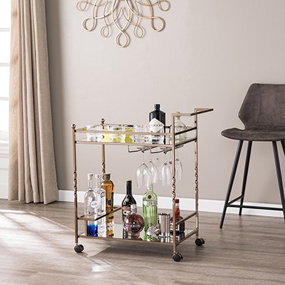 Ivers Metal Mirrored Bar Cart - Champagne