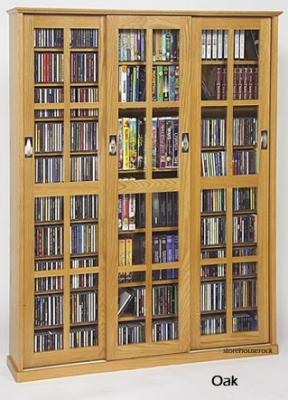 Glass Sliding 3-Door Mission Media Cabinet With Hardwood Veneer