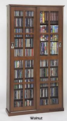 Glass Sliding 2-Door Mission Media Cabinet With Hardwood Veneer