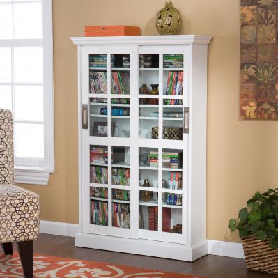 Sliding Door Media Cabinet - White