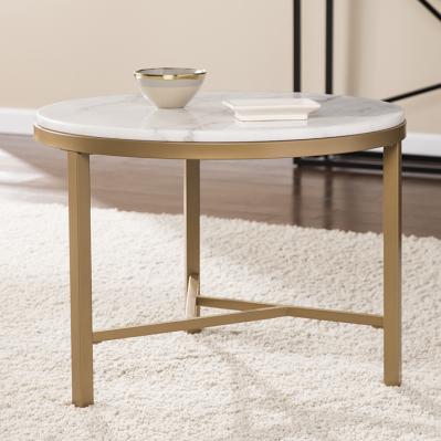 Garza Marble Accent Table - Midcentury Modern Style - Champagne w/ Ivory Marble