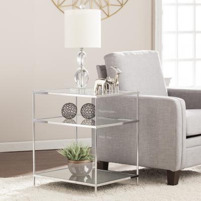 Knox Glam Mirrored Side Table - Chrome