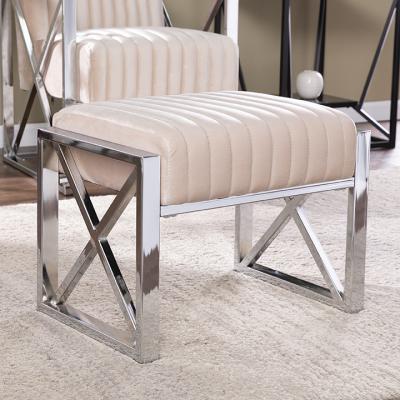 Ellison Velveteen Ottoman - Champagne w/ Chrome