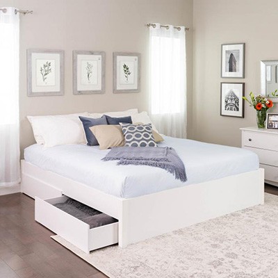 Select White King 4-Post Platform Bed with 4 Drawers