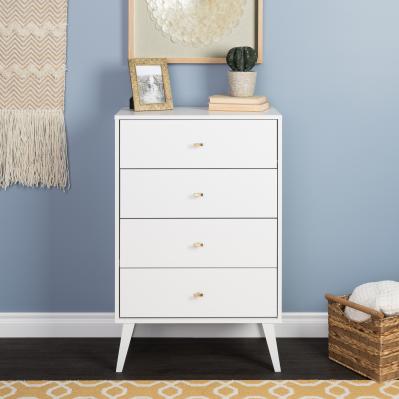 Milo Mid Century Modern  4-drawer Chest, White