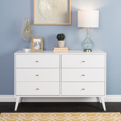 Milo Mid Century Modern  6-drawer Dresser, White