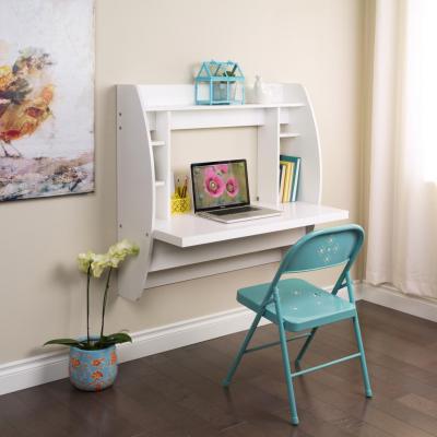 White Tall Wall Hanging Desk with Storage